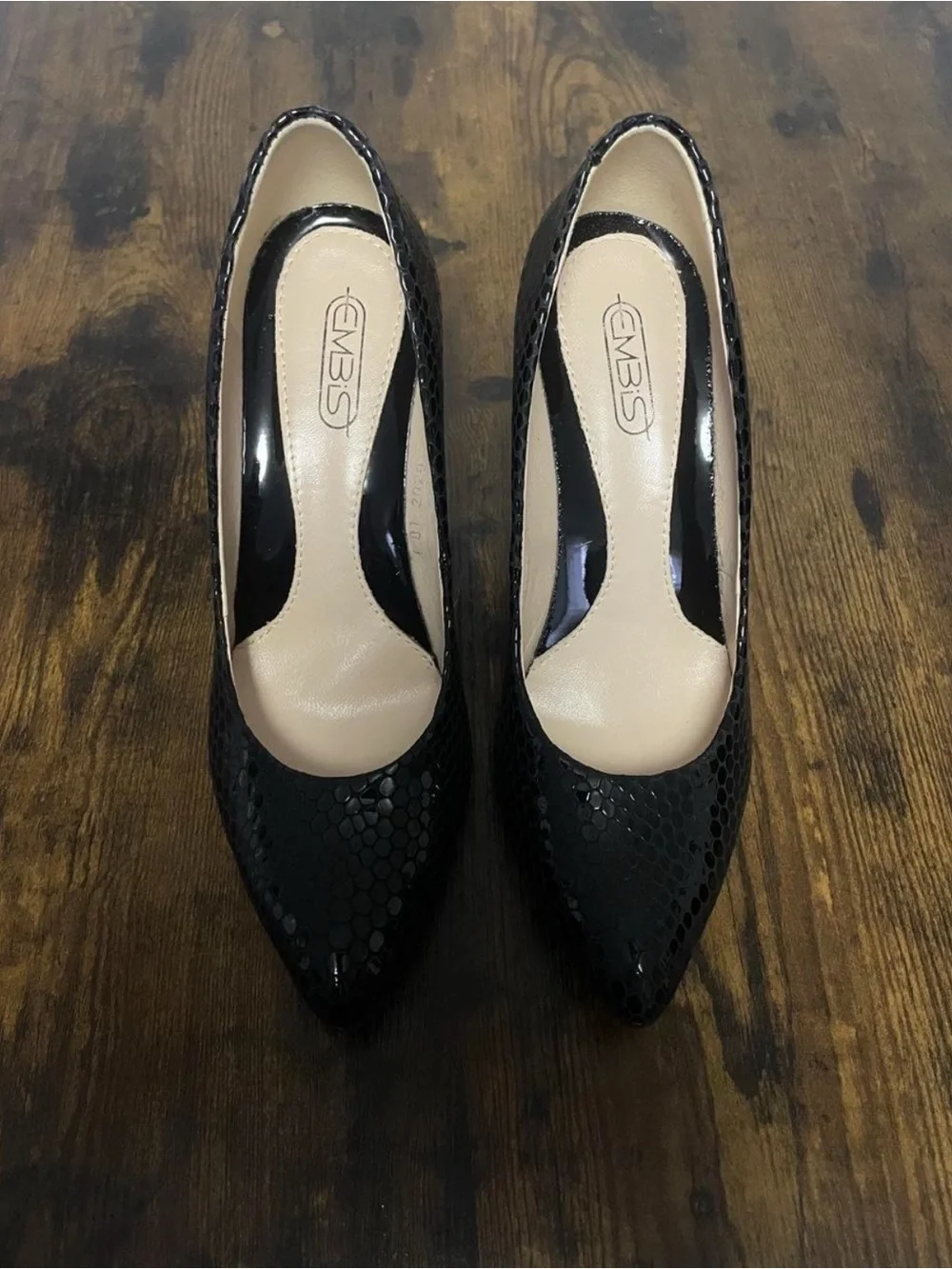 Black Snakeskin Embossed Stiletto Heels